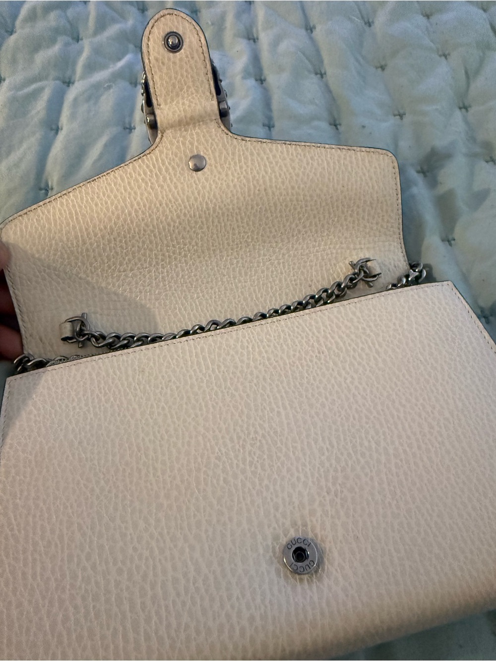 Gucci Dionysus Women's Cream white Leather wallet Shoulder bag with Silver Chain - Picture 16 of 16